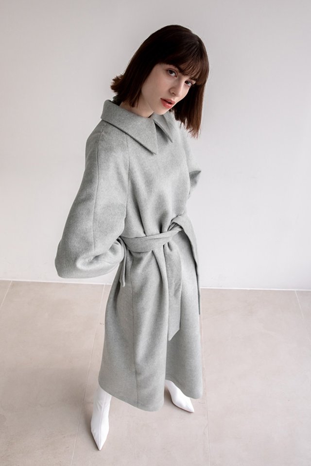 Cashmere belted dress (Mint gray)  [Woman] 