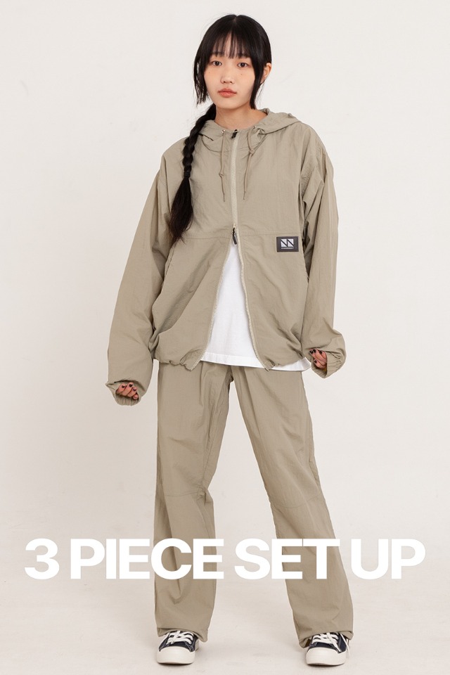 Hoodie Zip Up 3-Piece Full Set Up (Khaki) CSOs-002 [Unisex] 