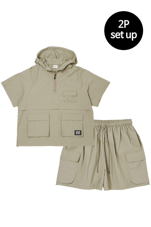 Hoody Anorak Half Set-up(Khaki) CSOs-010  [Unisex] 