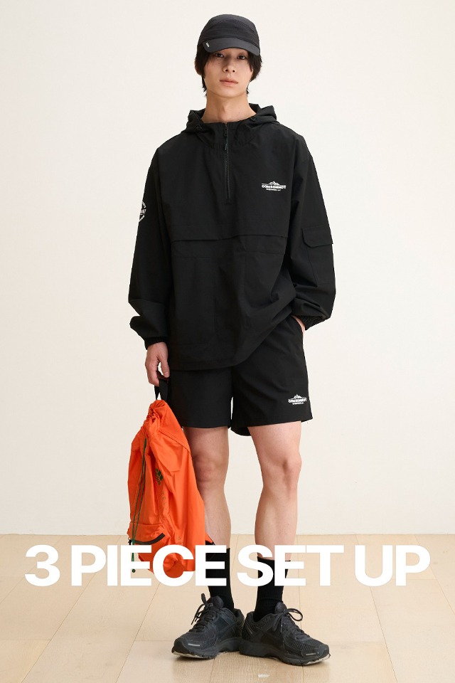 Air Light Anorak Sporty 3-Piece Set Up (black) CSOs-022 [Unisex] 