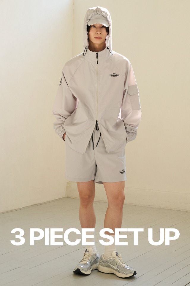 Air Light Full Zip Up Sporty 3-Piece Set Up (gray) CSOs-021 [Unisex] 