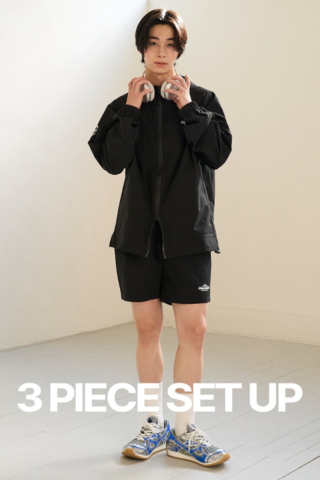 Air Light Full Zip Up Sporty 3-Piece Set Up (black) CSOs-021 [Unisex] 