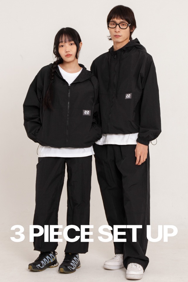 Hoodie Zip Up 3-Piece Full Set Up (Black) CSOs-002 [Unisex] 