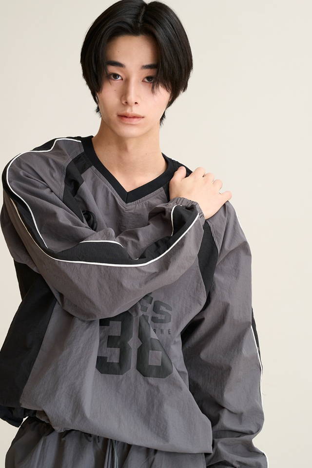 Nylon V-neck Jersey Set-Up (Charcoal) CSOs-018 [Unisex] 