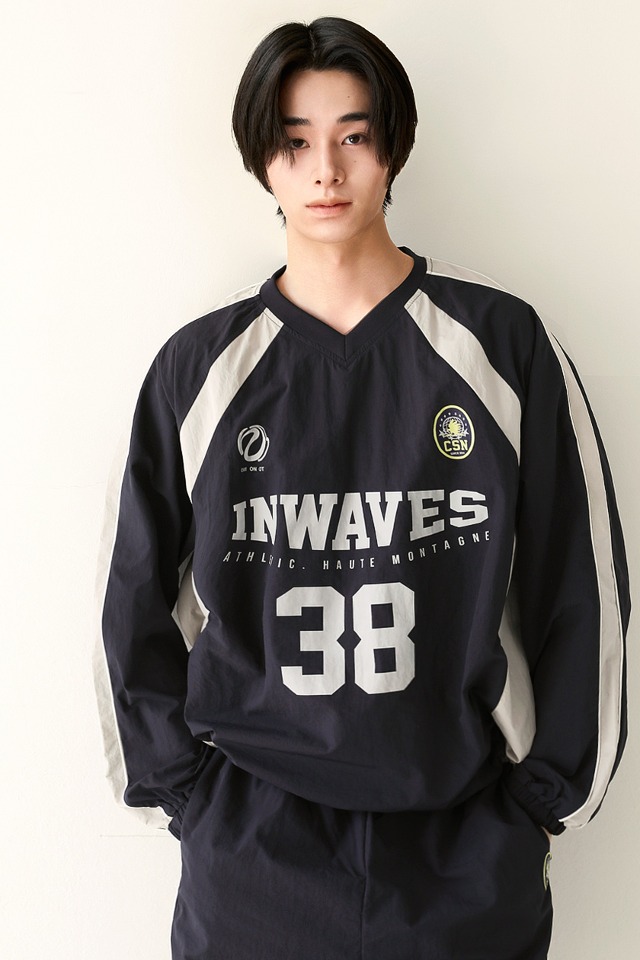 Nylon V-neck Jersey Set-Up (navy) CSOs-018 [Unisex] 