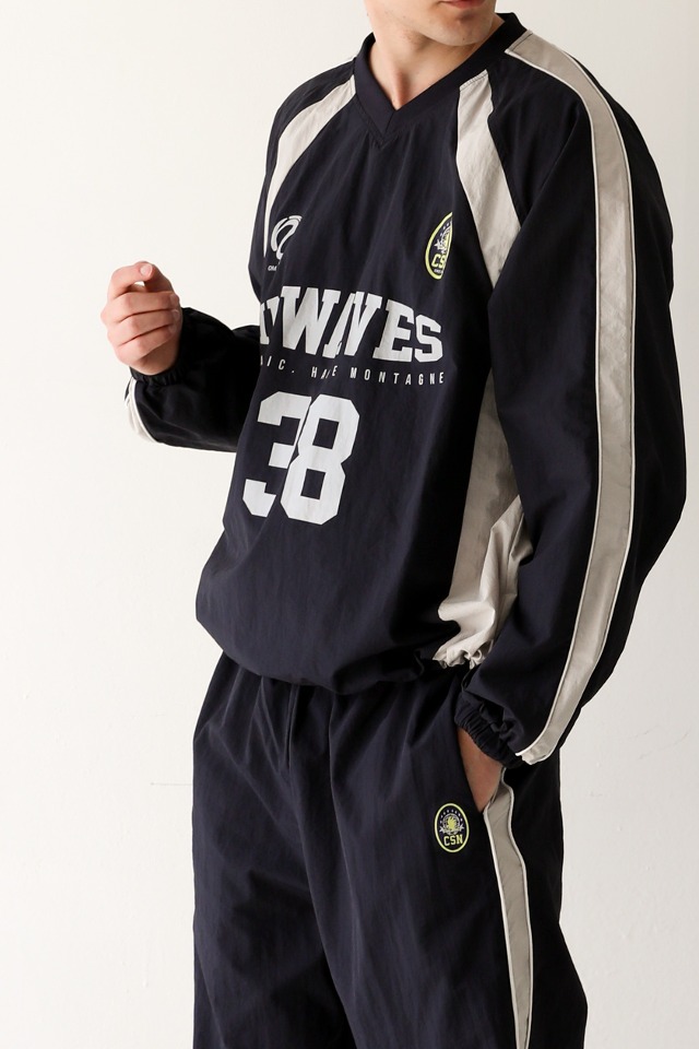 Nylon V-neck Jersey Set-Up (navy) CSOs-018 [Unisex] 