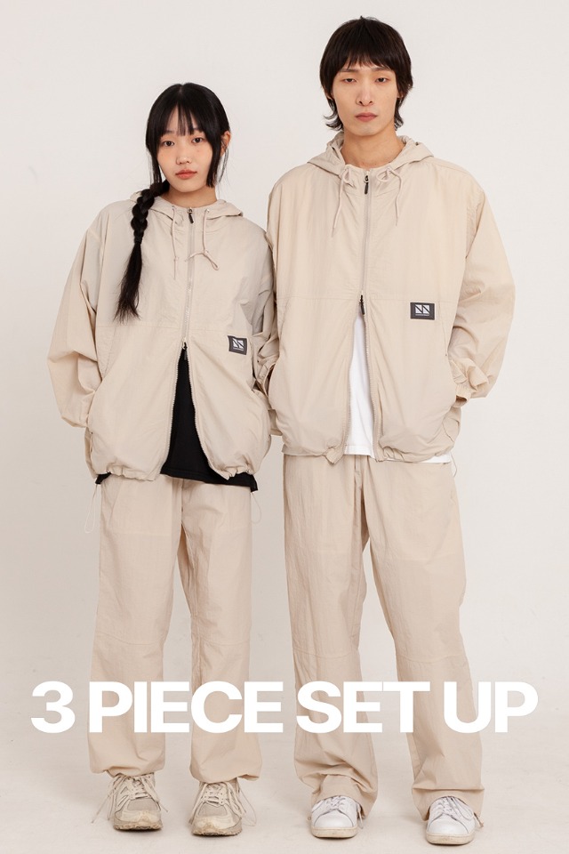 Hoodie Zip Up 3-Piece Full Set Up (Beige) CSOs-002 [Unisex] 