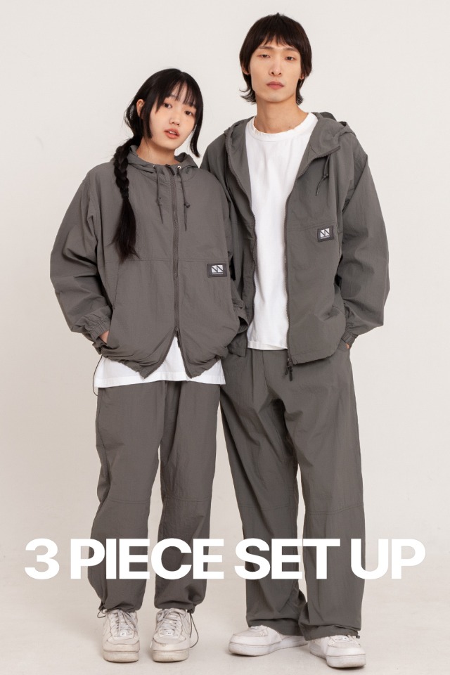 Hoodie Zip Up 3-Piece Full Set Up (Charcoal) CSOs-002 [Unisex] 