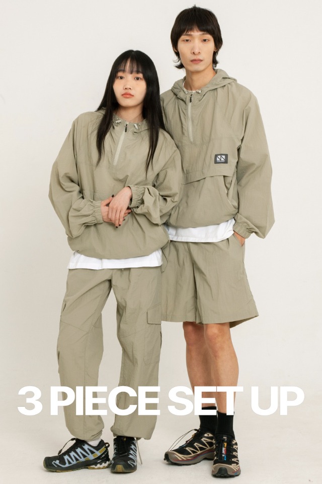 Hood Anorak 3-Piece Full Set Up (Khaki) CSOs-003 [Unisex] 