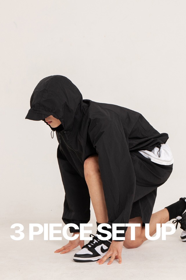 Hood Anorak 3-Piece Full Set Up (Black) CSOs-003 [Unisex] 