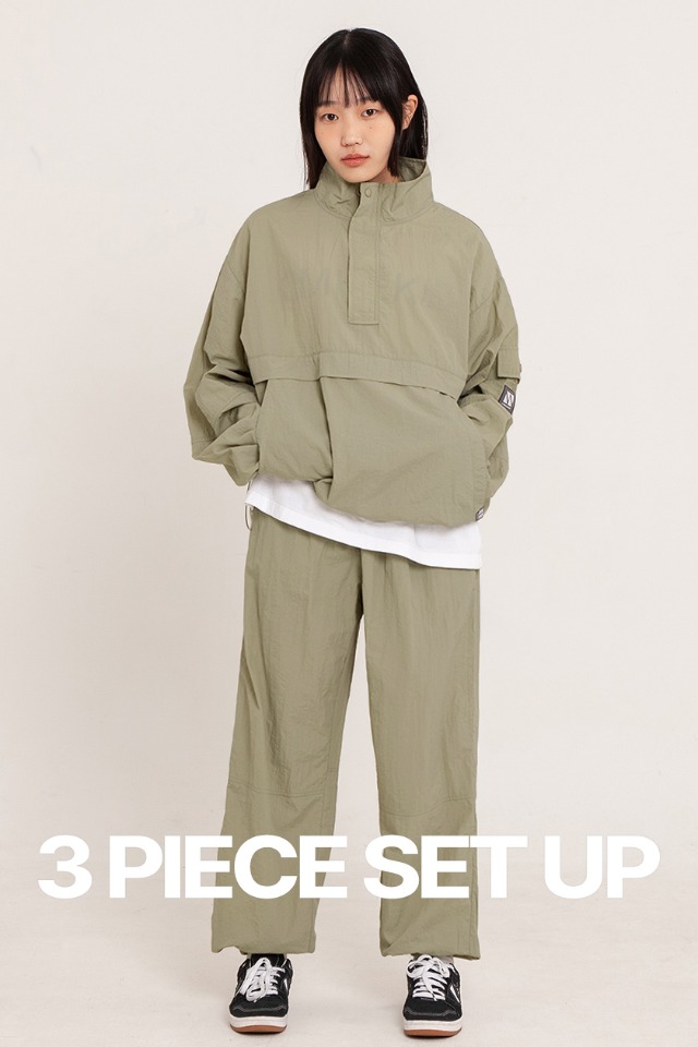 High Neck Anorak 3-Piece Full Set Up (Khaki) CSOs-004 [Unisex] 