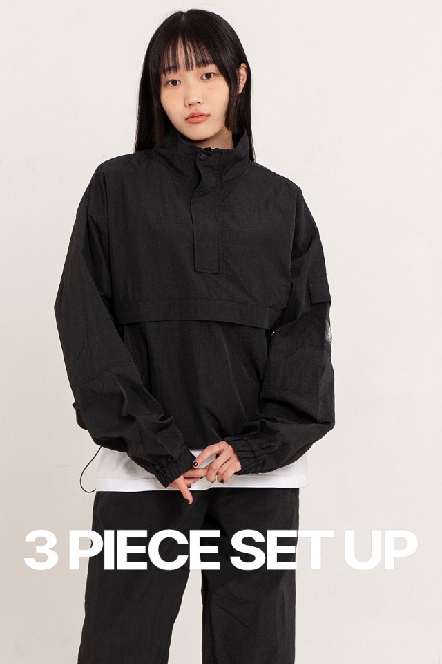 High Neck Anorak 3-Piece Full Set Up (Black) CSOs-004 [Unisex] 