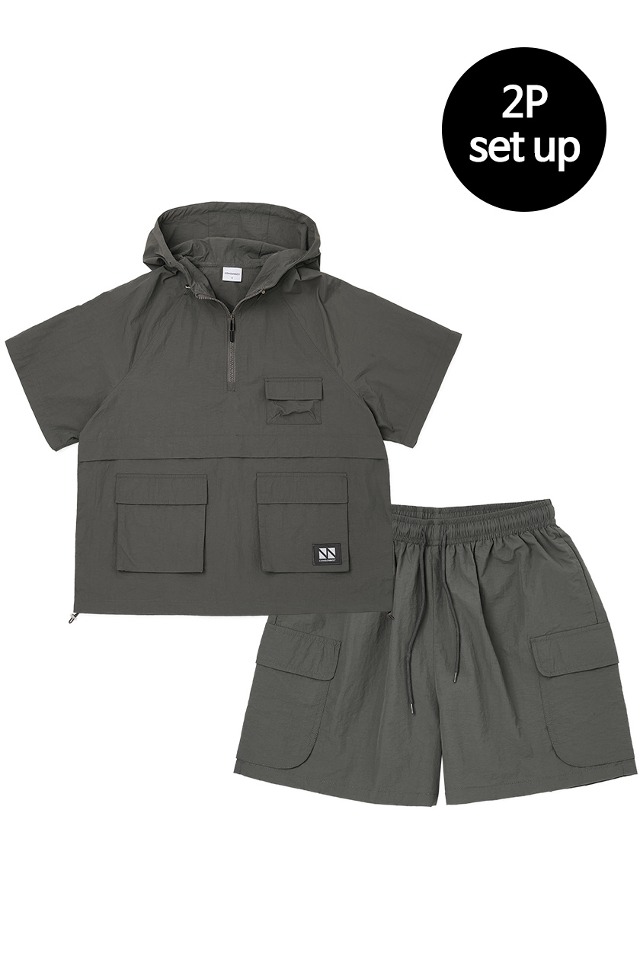 Hoody Anorak Half Set-up(Charcoal) CSOs-010  [Unisex] 