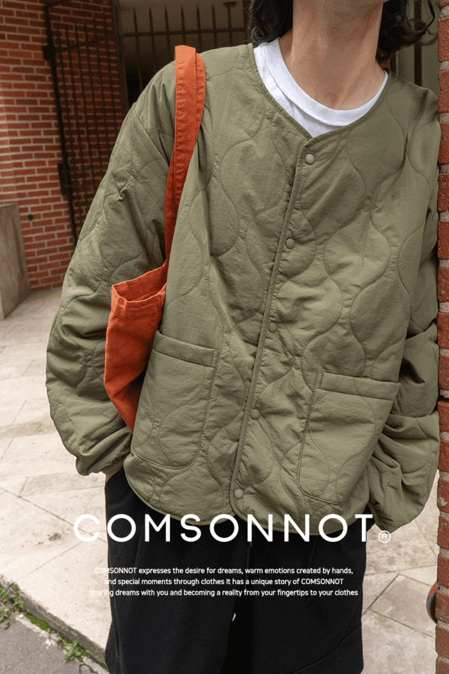 Pocket Snapbutton Quilting Jumper CSOj-105 (khaki)  [Unisex] 