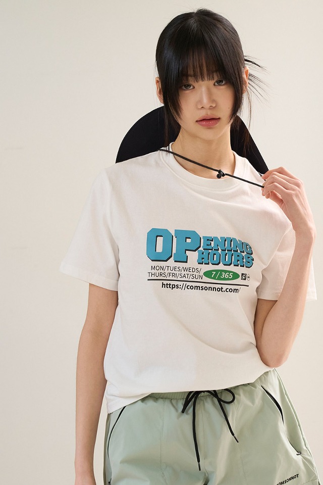 Opening Hours Printed Half Cotton T shirt CSOt-310 (ivory)  [Unisex] 