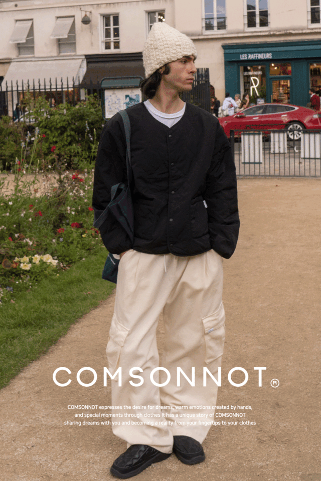 Pocket Snapbutton Quilting Jumper CSOj-105 (black)  [Unisex] 