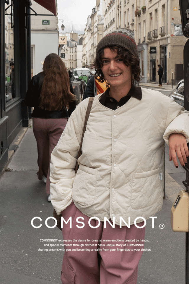 Pocket Snapbutton Quilting Jumper CSOj-105 (ivory)  [Unisex] 