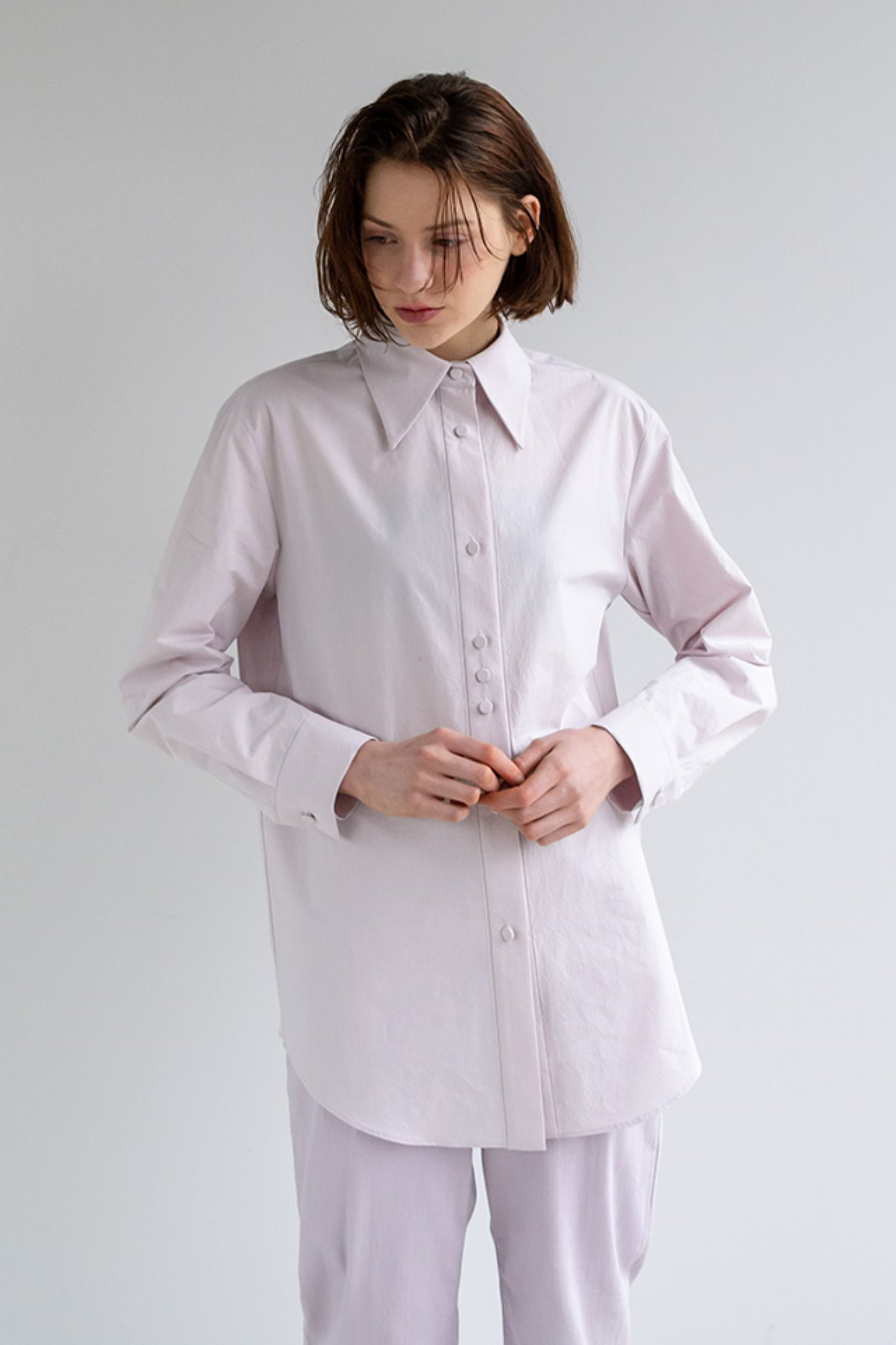 Covered button shirt (Purple)  [Woman] 