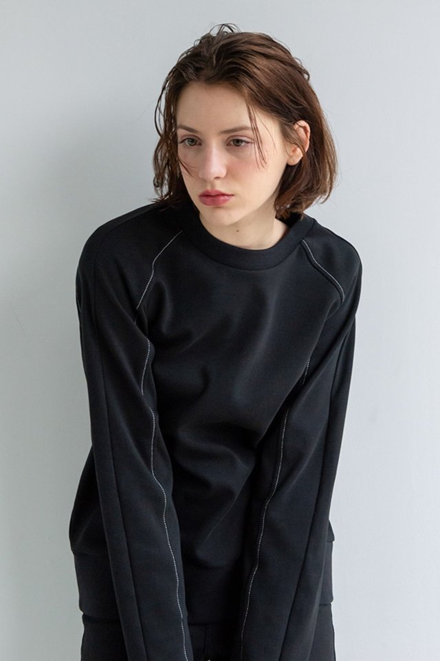 Raglan stitch sweat shirt (Black)  [Woman] 